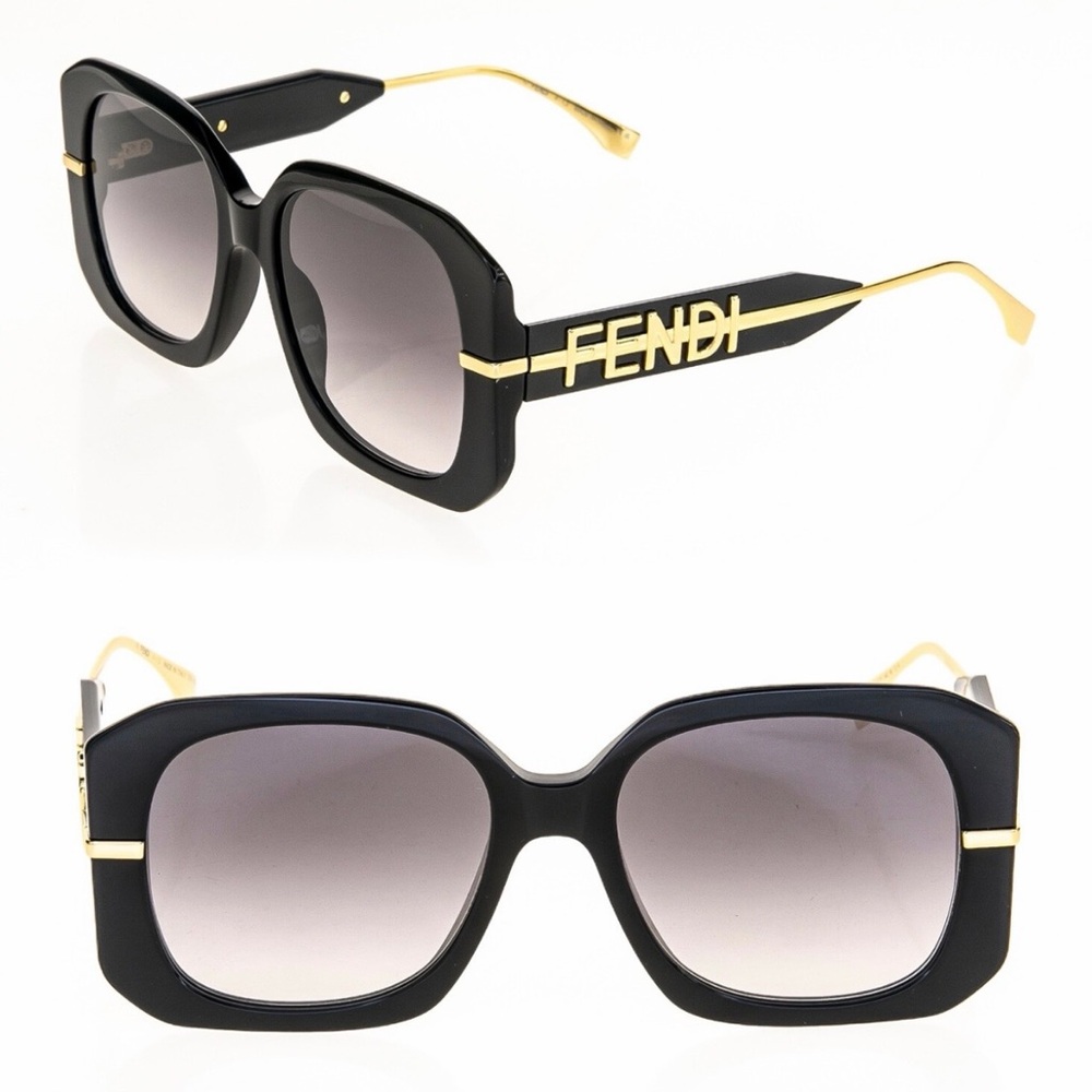 Fendi Women's Sunglasses in Black and Gold Fendigraphy NWT Case Box